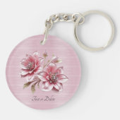 Modern Pink Flowers Keychain Schlüsselanhänger (Rückseite)