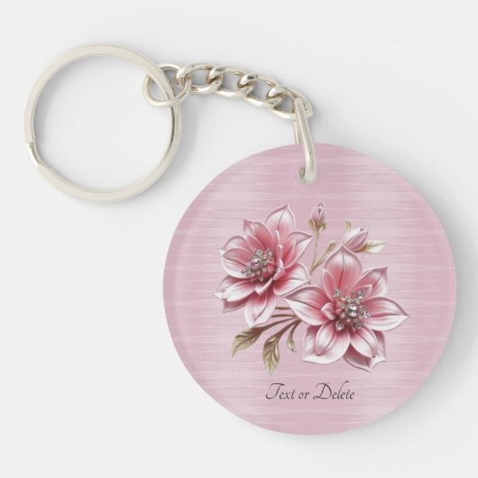 Modern Pink Flowers Keychain Schlüsselanhänger (Vorderseite)