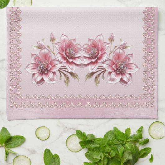 Modern Pink Flowers Kitchen Towel Geschirrtuch (Gefaltet)