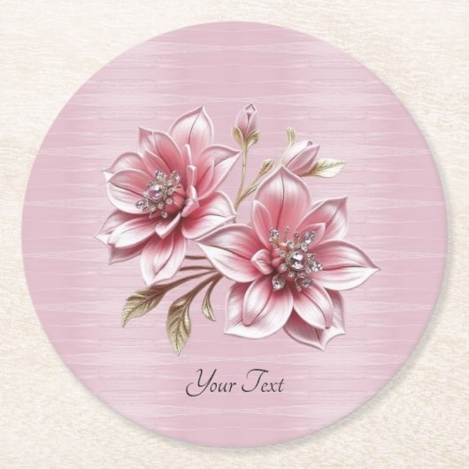 Modern Pink Flowers Paper Coaster Runder Pappuntersetzer (Vorderseite)