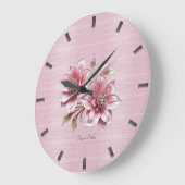 Modern Pink Flowers Wall Clock Große Wanduhr (Winkel)