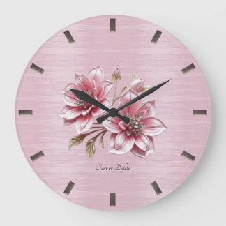 Modern Pink Flowers Wall Clock Große Wanduhr