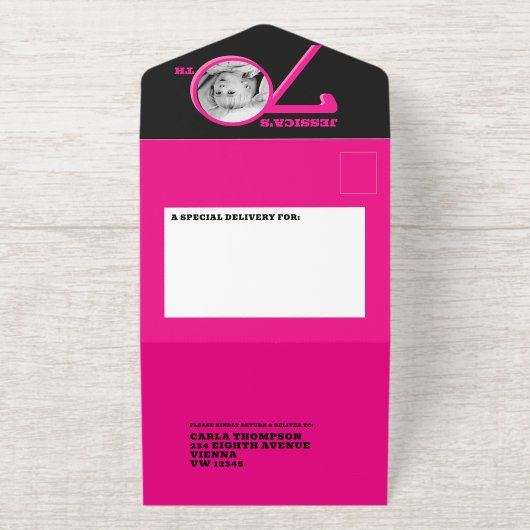 Modern pink foil two photos 70th Birthday All-in-One-Einladung (Außenseite)