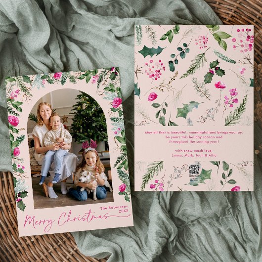 Modern Pink Foliage Arch Frohe Weihnachten 1 Foto