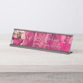 Modern Pink Foto Collage Script Kalligraphie Name Schreibtischnamensplakette (Vorderseite )