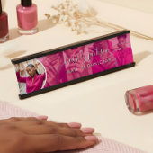 Modern Pink Foto Collage Script Kalligraphie Name Schreibtischnamensplakette