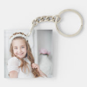 Modern Pink Foto Girl First Communion Schlüsselanhänger (Rückseite)