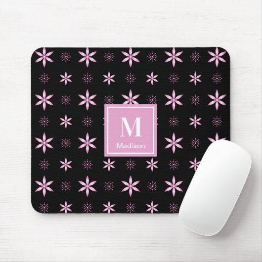 Modern Pink Geometric Floral Monogram Mouse Pad Mousepad (Mit Mouse)