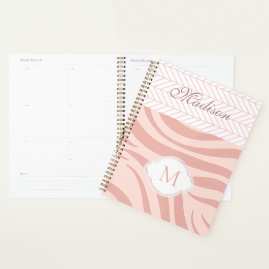 Modern Pink Geometric Zebra Trendy Monogram Planer (Anzeige)