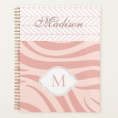 Modern Pink Geometric Zebra Trendy Monogram Planer (Vorderseite)