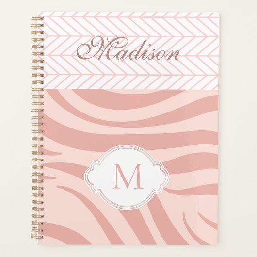 Modern Pink Geometric Zebra Trendy Monogram Planer (Vorderseite)