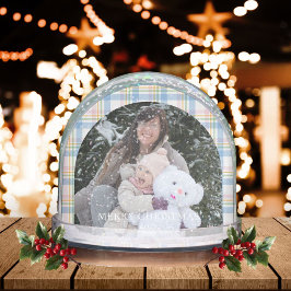 Modern Pink Gingham Christmas Photo Schneekugeln