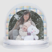 Modern Pink Gingham Christmas Photo  Schneekugeln (Vorderseite)