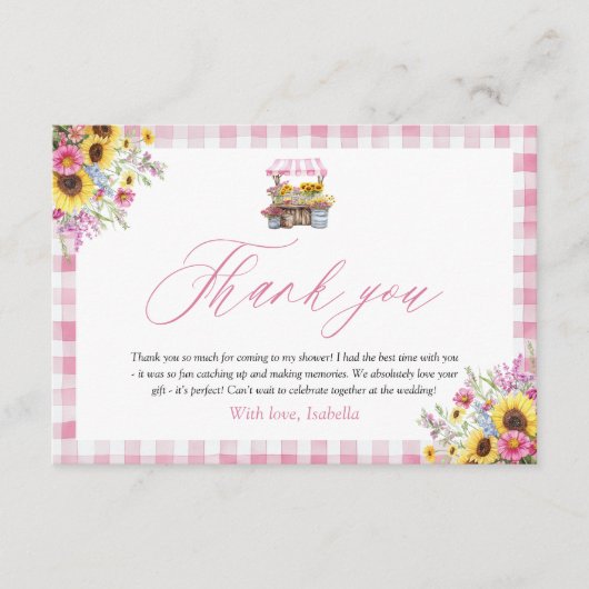 Modern Pink Gingham Fresh Off Market Vielen Dank Begleitkarte (Vorderseite)