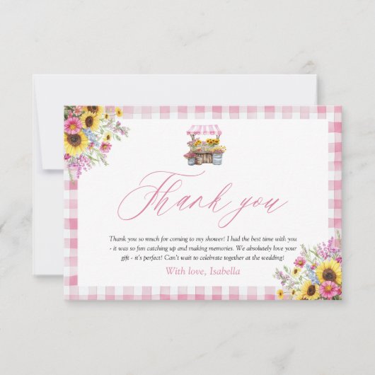 Modern Pink Gingham Fresh Off Market Vielen Dank Dankeskarte (Vorderseite)