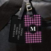 Modern Pink Gingham Monogram Gepäckanhänger