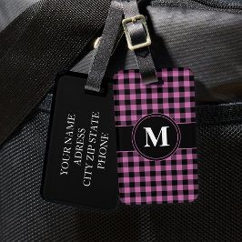 Modern Pink Gingham Monogram Gepäckanhänger