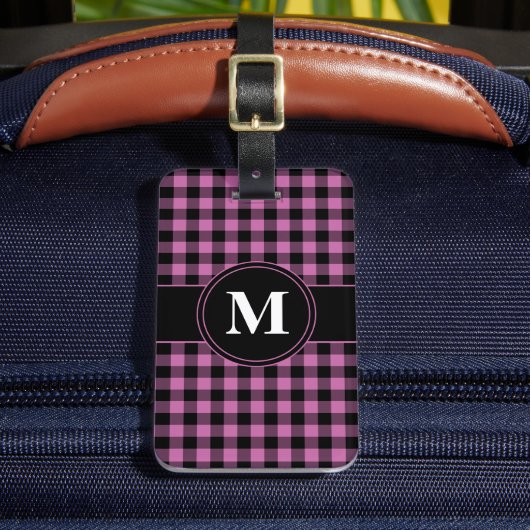Modern Pink Gingham Monogram Gepäckanhänger (Vorderseite Insitu 2)