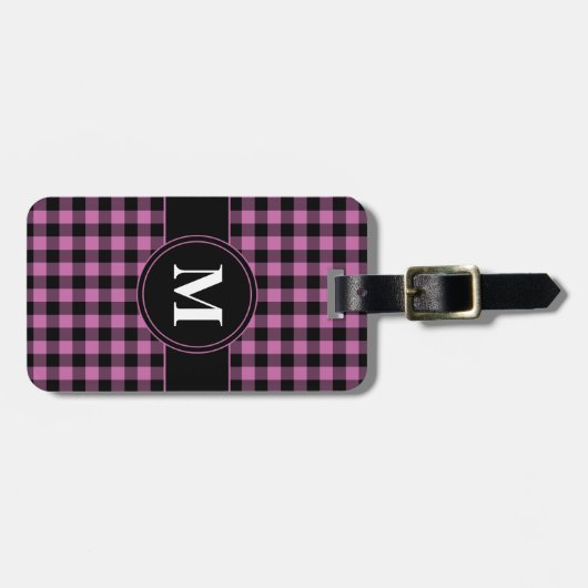 Modern Pink Gingham Monogram Gepäckanhänger (Vorderseite horizontal)