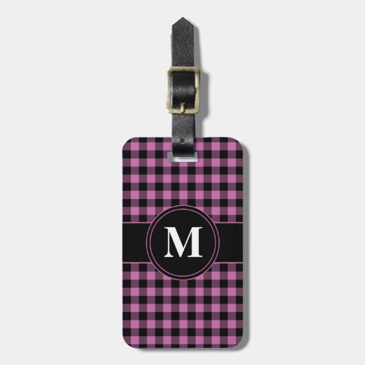 Modern Pink Gingham Monogram Gepäckanhänger (Vorderseite vertikal)