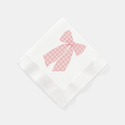 Modern Pink Gingham Romantischer Coquette Bow Cool Serviette (Ecke)