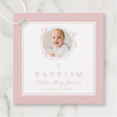 Modern Pink Girl Baptism Photo Geschenkanhänger (Vorderseite)
