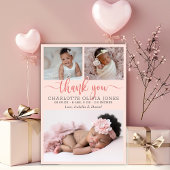 Modern Pink Girl Birth Photo Collage Announcement Ankündigung