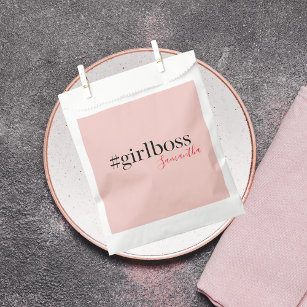 Modern Pink Girl Boss & Name Best Girly Geschenktütchen