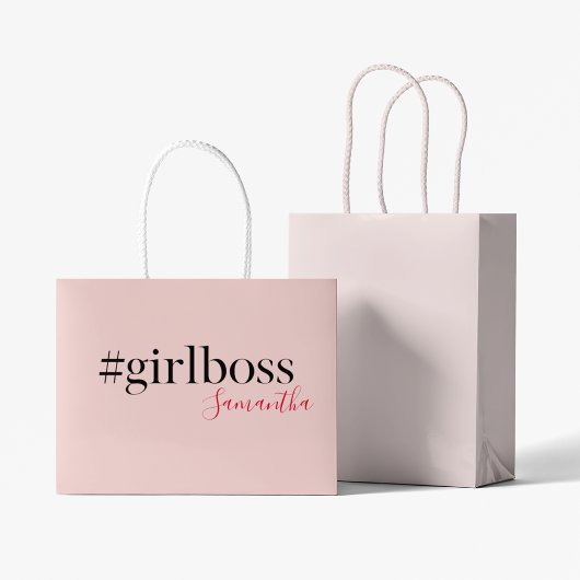Modern Pink Girl Boss & Name Best Girly Große Geschenktüte