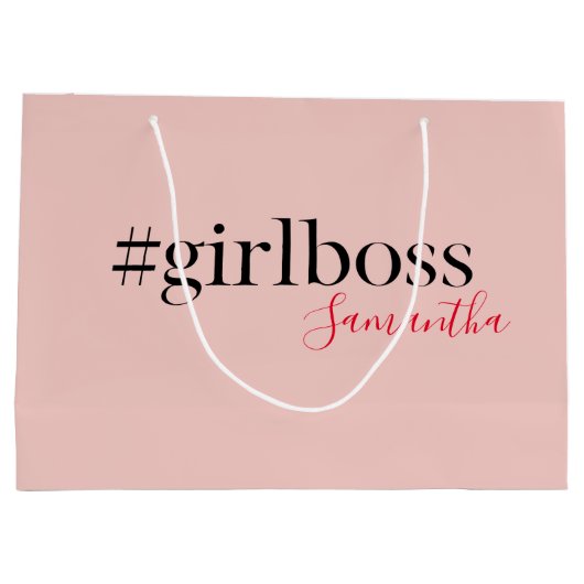 Modern Pink Girl Boss & Name Best Girly Große Geschenktüte (Rückseite)