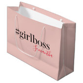 Modern Pink Girl Boss & Name Best Girly Große Geschenktüte (Vorderseite Schrägansicht)