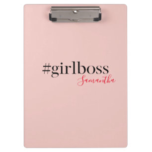 Modern Pink Girl Boss & Name Best Girly Klemmbrett