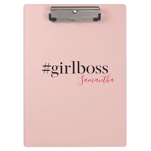 Modern Pink Girl Boss & Name Best Girly Klemmbrett (Vorderseite)