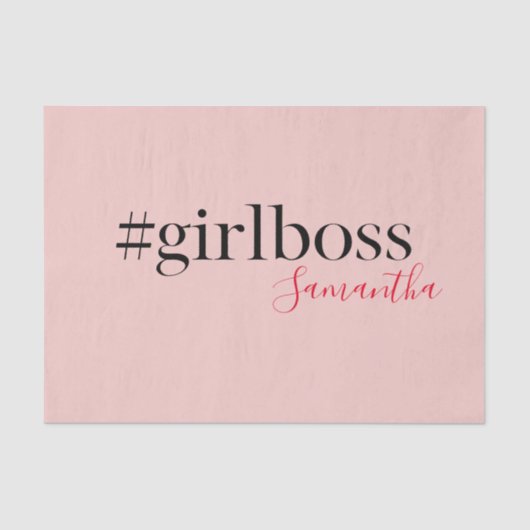Modern Pink Girl Boss & Name Best Girly Seidenpapier (Vorderseite)