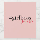 Modern Pink Girl Boss & Name Best Girly Weinetikett (Einzelnes Label)