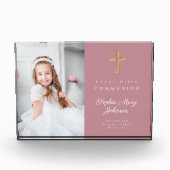 Modern Pink Girl First Kommunion Picture Fotoblock (Vorderseite)