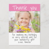 Modern Pink Girl Foto Geburtstag Vielen Dank Postkarte (Vorderseite)