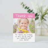 Modern Pink Girl Foto Geburtstag Vielen Dank Postkarte (Stehend Vorderseite)