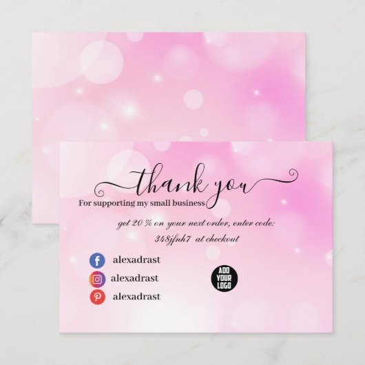 Modern Pink Girly Gradient Danke-Card Dankeskarte (Vorne/Hinten)