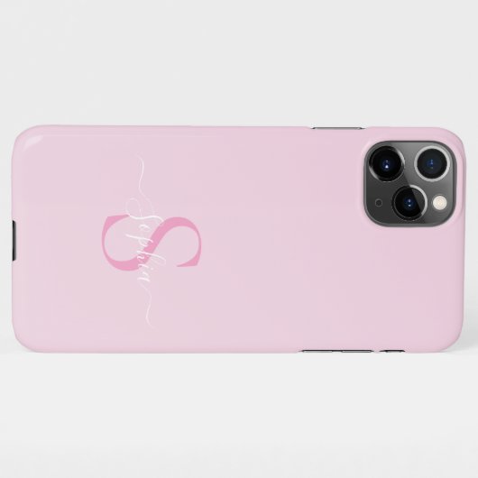 Modern Pink Girly Monogram Stilvoller Name iPhone Hülle (Rückseite (Horizontal))