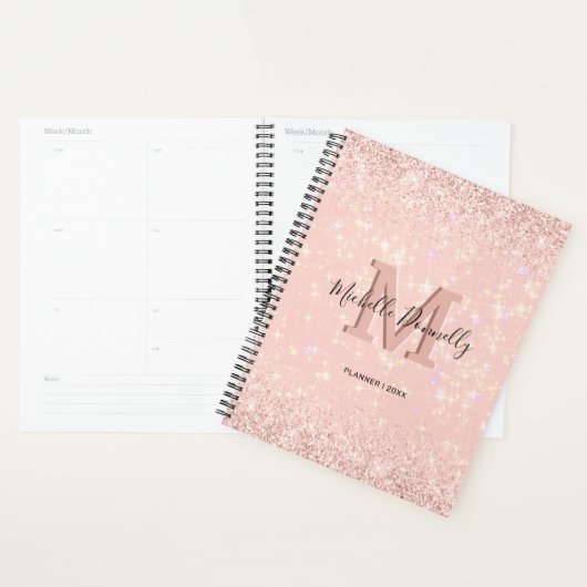 Modern Pink Glitzer Monogram Name 2026 Planer (Anzeige)