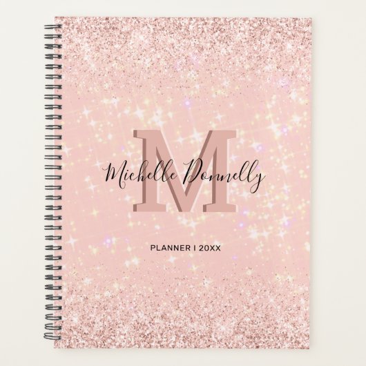 Modern Pink Glitzer Monogram Name 2026 Planer (Vorderseite)