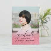 Modern Pink Glitzer Ombre Girly Foto Abschluss Ankündigung (Stehend Vorderseite)