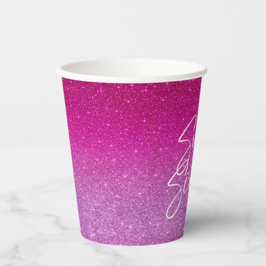 Modern Pink Glitzer Pattern ombre Pappbecher (Vorderseite)