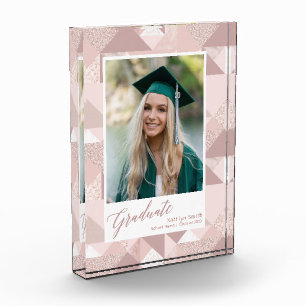 Modern Pink Glitzer Script Girl Abschluss Fotoblock