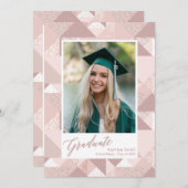 Modern Pink Glitzer Script Girl Foto Abschluss Ankündigung (Vorne/Hinten)