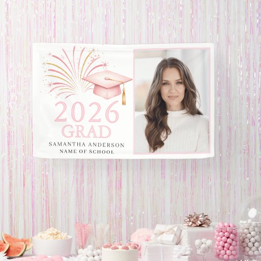 Modern Pink Gold 2026 Grad  Banner