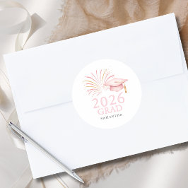 Modern Pink Gold 2026 Grad  Runder Aufkleber