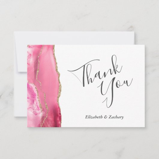 Modern Pink Gold Agate Hochzeitsflat Vielen Dank Karte (Vorderseite)