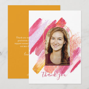 Modern Pink & Gold Arched Graduation Thank You Car Einladung